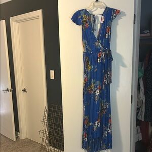 Floral Blue faux wrap Dress